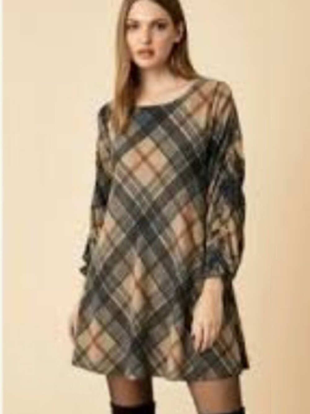 Chetta B Plaid Ruffle Sleeve Midi Dress